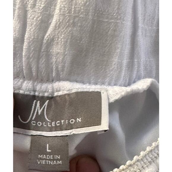 JM Collection Bright White Woven Skirt NEW Large Crinkle Gauzy Elastic Waist - Picture 4 of 10